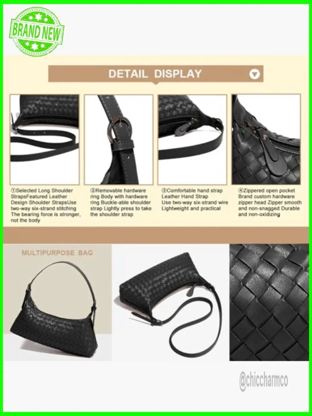 Small Woven Leather Hobo Bag, Adjustable Crossbody Strap, Spacious Interior